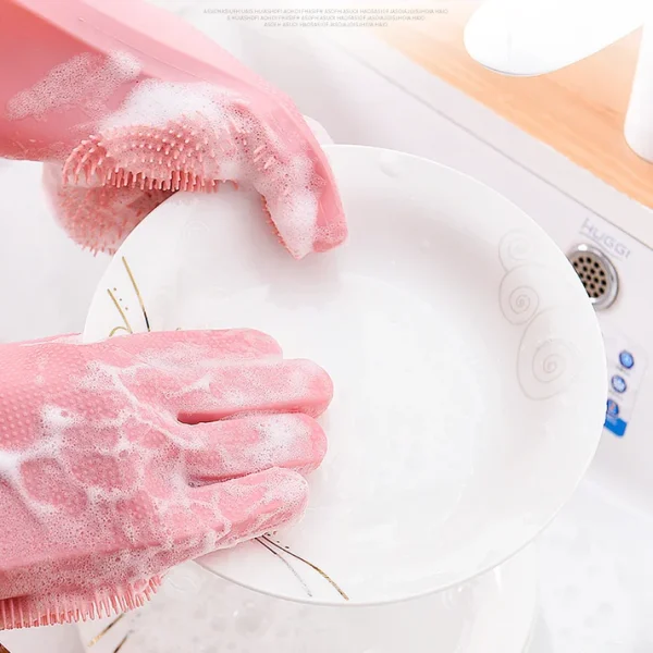 New Premium Silicone Dish Washing Gloves (Random Colours) - Image 2