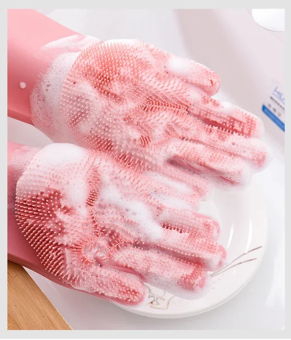 New Premium Silicone Dish Washing Gloves (Random Colours) - Image 3